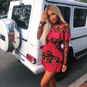 Embellished tassel lace dress